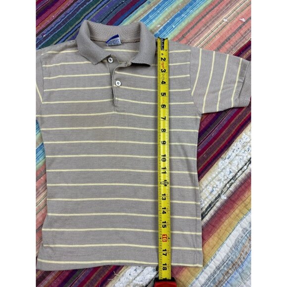 Vtg 60s 70s Striped Brown Polo Short Sleeve Donmoor Boys Sz Small Knit - Picture 6 of 7